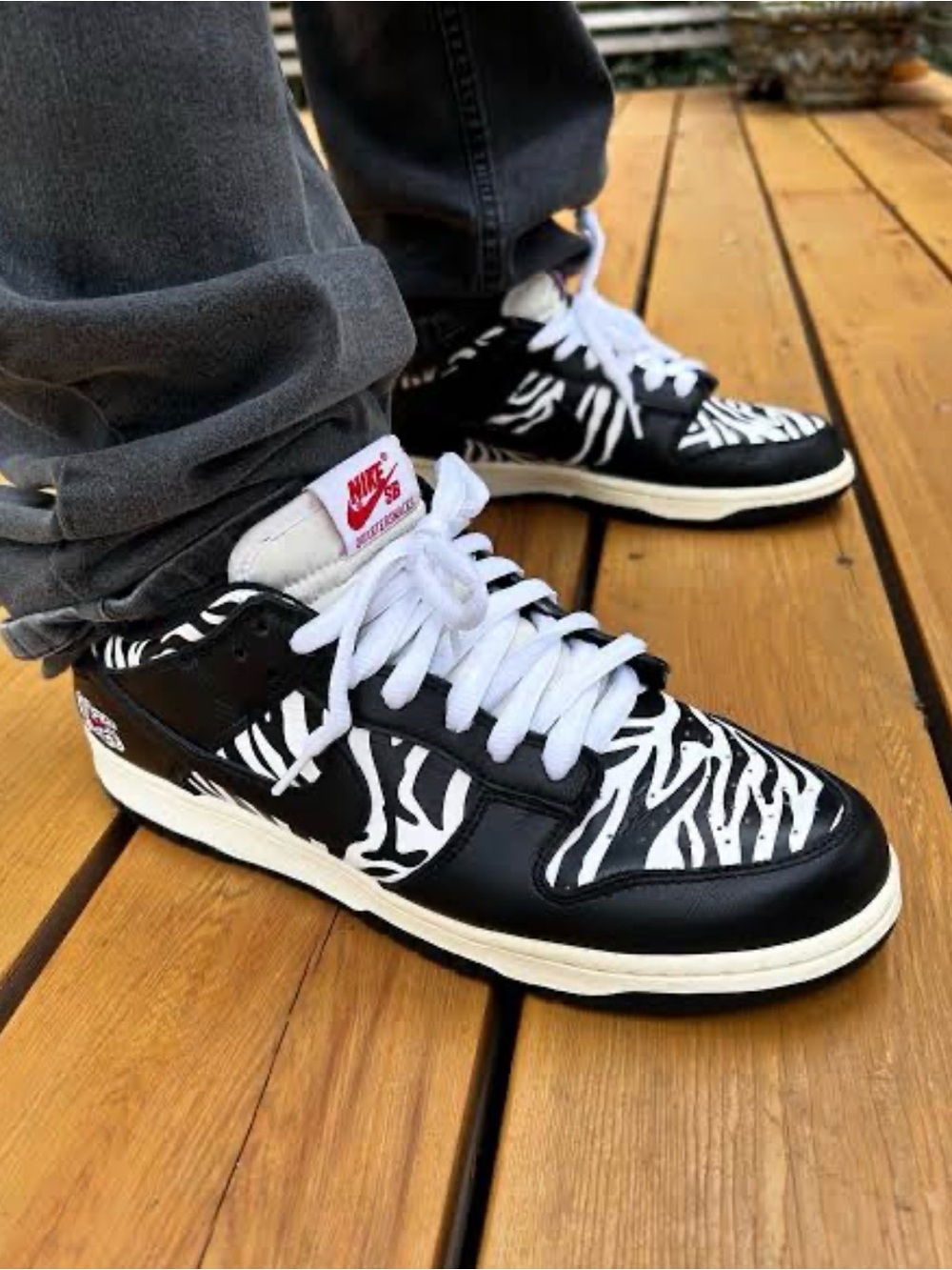 Nike Kids Black & White Zebra-Print Low Top Sneakers